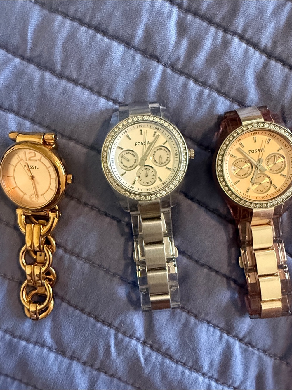 Fossil Silver , pink gold Tone Women’s Crystal-Accent Bracelet Watch ,2 others